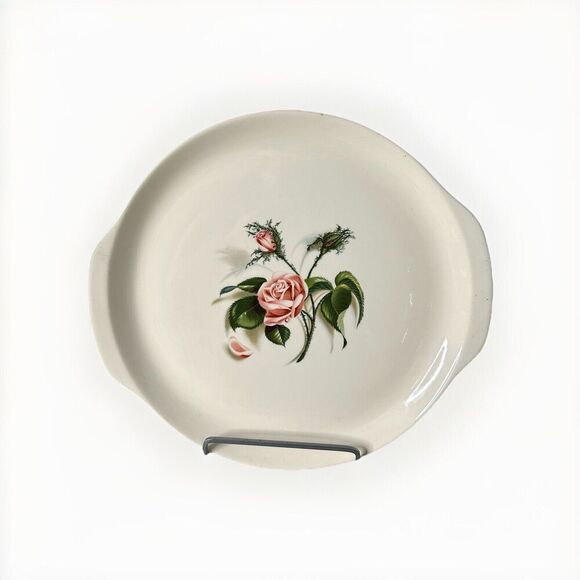 Vintage Universal Ballerina Rose Serving Plate USA Platter Pink Flower Handles - Picture 1 of 10